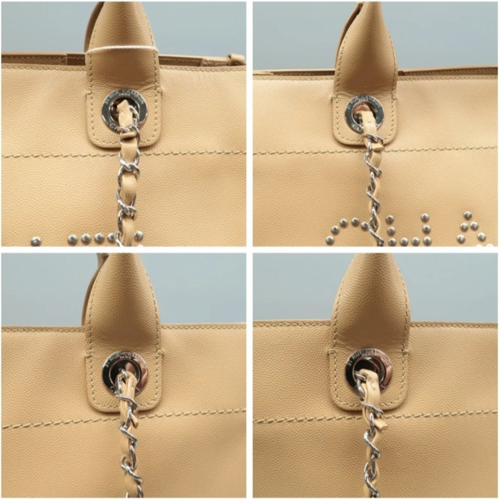 100% Authentic CHANEL DeauVille Beige Leather Satchel Bag - Picture 2 of 9